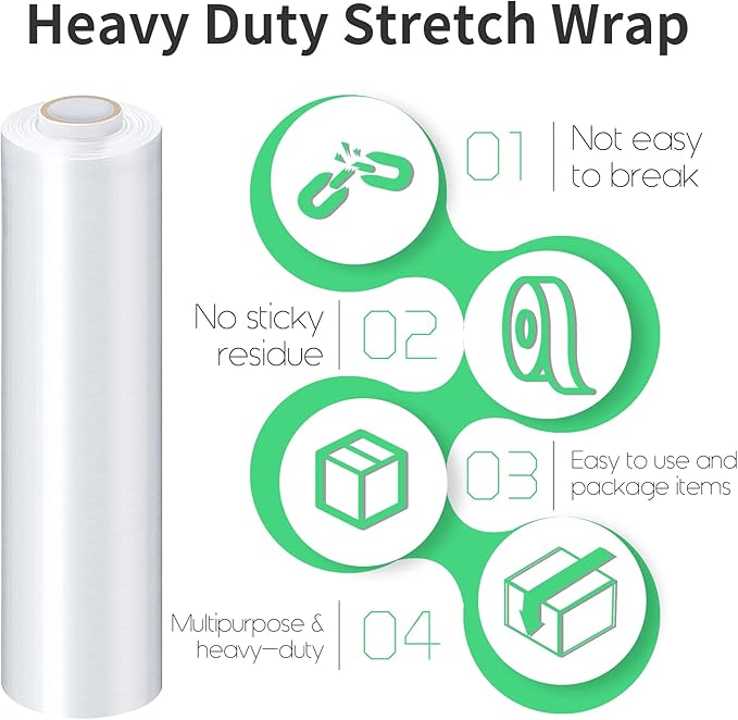 Stretch Film, HERKKA Stretch Wrap with Handles Industrial Strength, Moving Wrapping Plastic Roll, Shrink Wrap for Pallet Wrap, 15" x 1000 Feet, 2 Pack, 60 Gauge