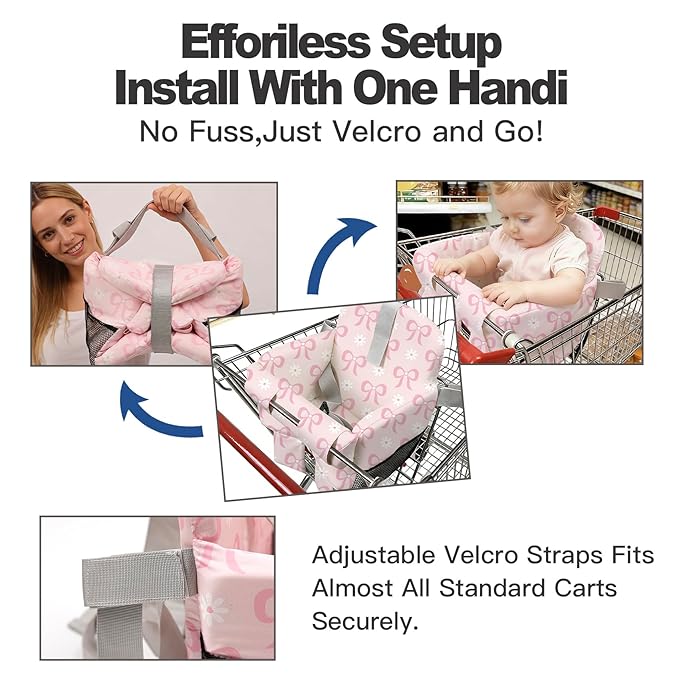 Padded Shopping Cart Cover for Baby Boy & Girl, High Chair Cover for Restaurant Seat, Machine Washable Infant Toddler Buggy Seat Cover (Pink Bow)