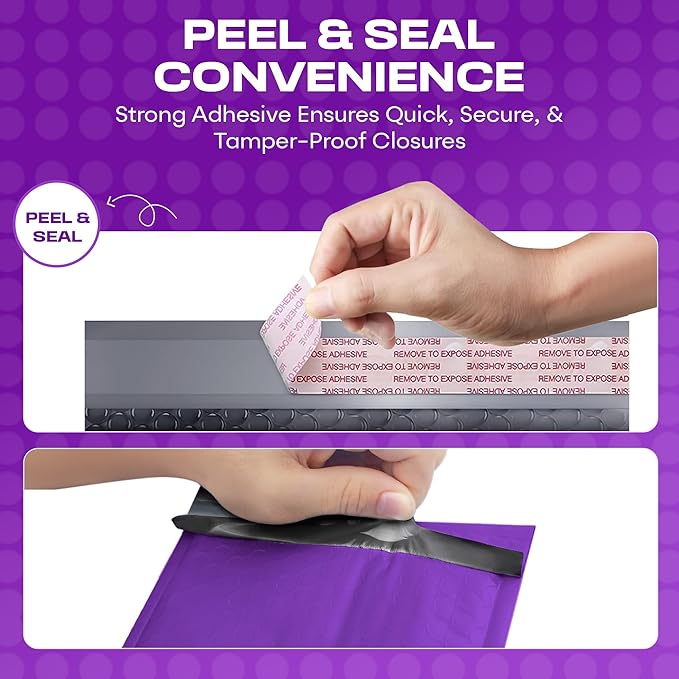 Purple 12.5x19.5 Inch Large Poly Bubble Mailers #6 | Padded Envelopes with Self Seal | Air Lined Cushioned Bubble Mailer | Usable Size 12.5x15 | 50 Pack Bulk | Lightweight shipping Bags