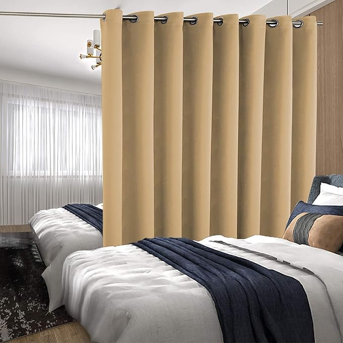 BGment Room Darkening Curtain for Sliding Glass Door, Extra Long Blackout Room Divider Curtain for Living Room 120 Inch Length, Doorways Privacy Window Drape, Khaki, 1 Panel, 100 Wide