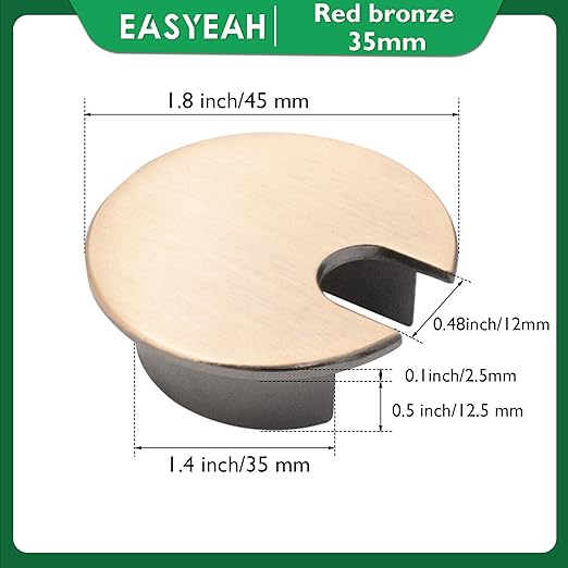 1 Pcs Desk Grommet 1-3/8" / 35 mm, Desk Cord Hole Cover, Cable Grommet Metal Zinc Alloy Materilal, Desk Hole Grommet for Home & Office Pc, Detachable Cable Cord Organizer-Copper Red
