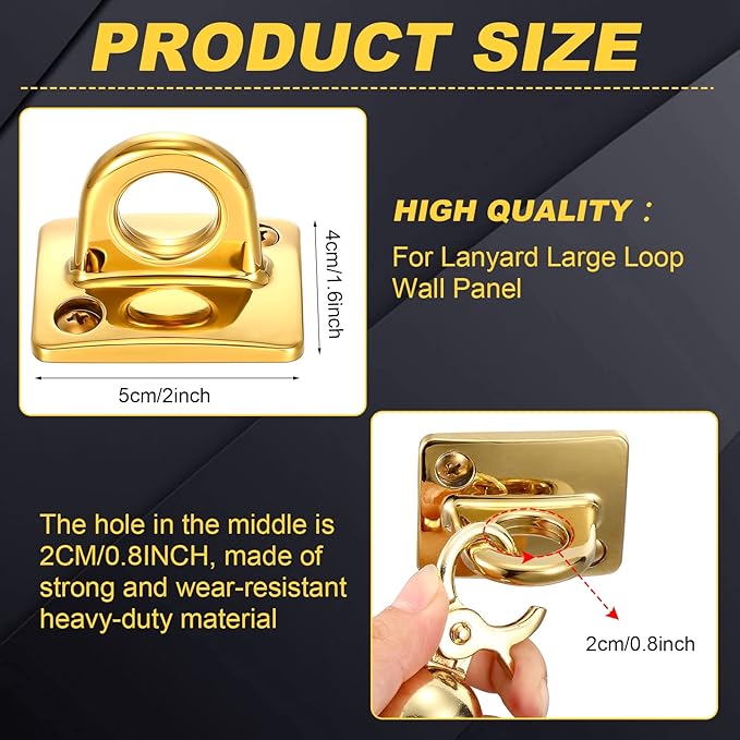 2 Pcs Gold Large Loop Wall Plate Metal Post Queue Line Barrier Hanging Circle Hook Rope Safety Barriers for Movie Theaters Grand Openings Auto Shows Hotels Velvet Stanchion VIP Rope Crowd Control