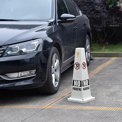Plastic Traffic Cones, 4-Sided Message Cones, Road Safety Parking Cones, Standing Traffic Warning Signs for Cleaning Area, Garage, No Entry (8, No Parking, Large)