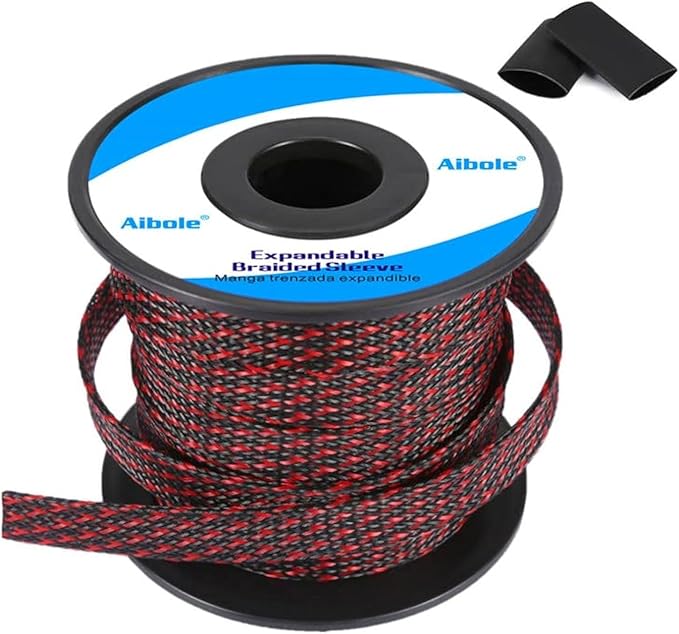 100Ft-1/4inch PET Expandable Braided Wire Sleeving,Wire Loom Cable Sleeve for TV,Computer,Home Theater,Automotive,Home Industrial,Electrical Wires,Chemical,Protect Cat from Chewing Cords,BlackRed
