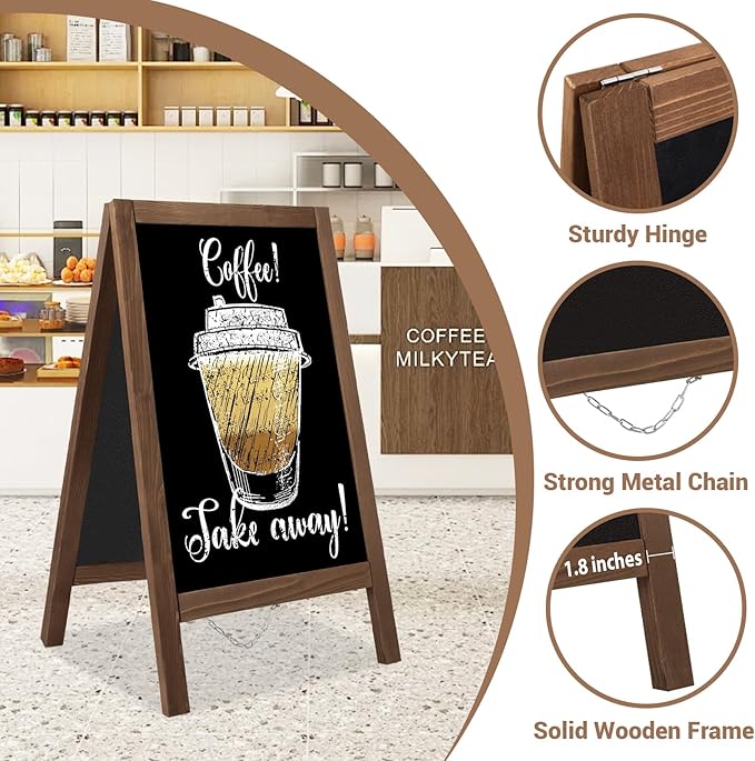 A Frame Chalkboard Sign 40"x20" A Frame Sign, Wooden Sandwich Board Sturdy Double Sided Chalk Board Sign Board Outdoor, Sidewalk Sign for Restaurant, Wedding, Food Truck