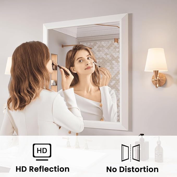 Amorho Bathroom Mirror, 28x32 Inch White Framed Bathroom Mirrors for Over Sink, Wall-Mounted Mirrors for Bedroom, Living Room, Entryway(Horizontal/Vertical).