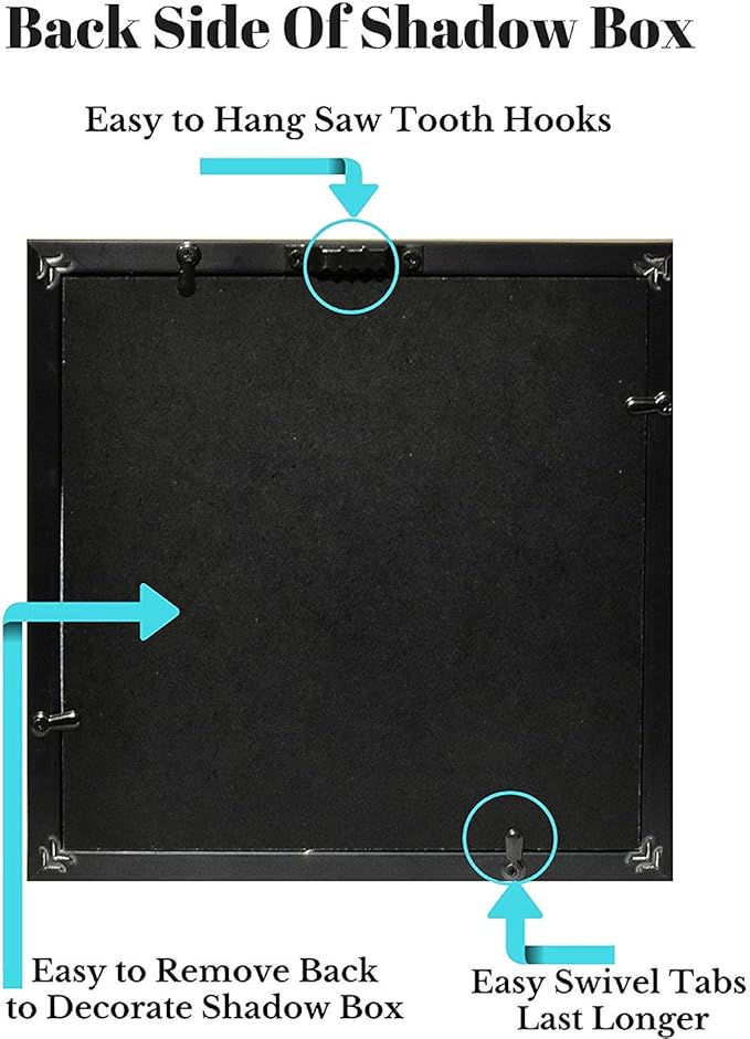 Tasse Verre 8x8 Black Display Shadow Box (2-Pack) Frame w/Linen Background and 16 Stick Pins - Ready to Hang Shadowbox Picture Frame - Box Display Baby Memorabilia Wedding