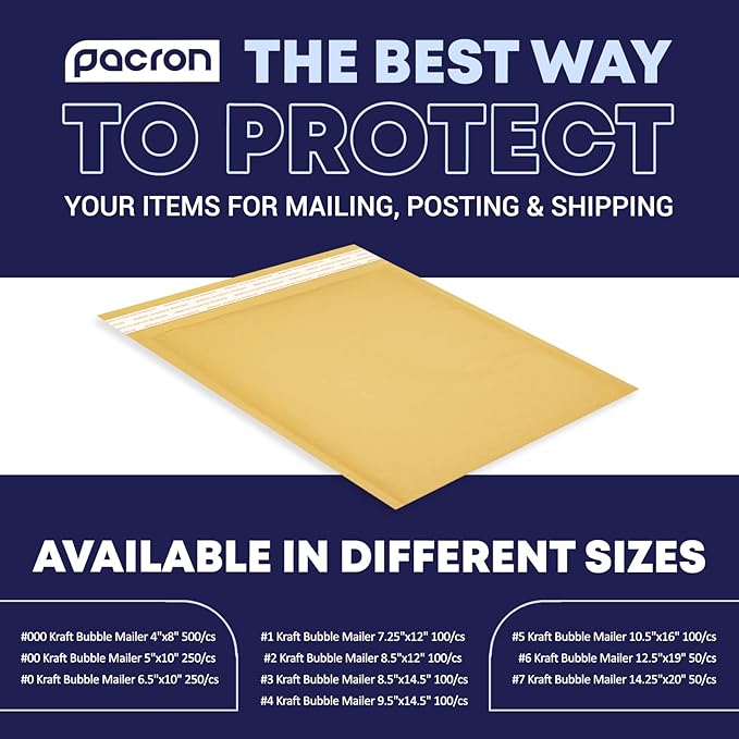 Kraft Bubble Mailers 250 Pack, 6 x 10 Inch Padded Shipping Envelopes, Yellow Mailing Envelopes for Documents & Packages, Durable & Lightweight, Made in USA