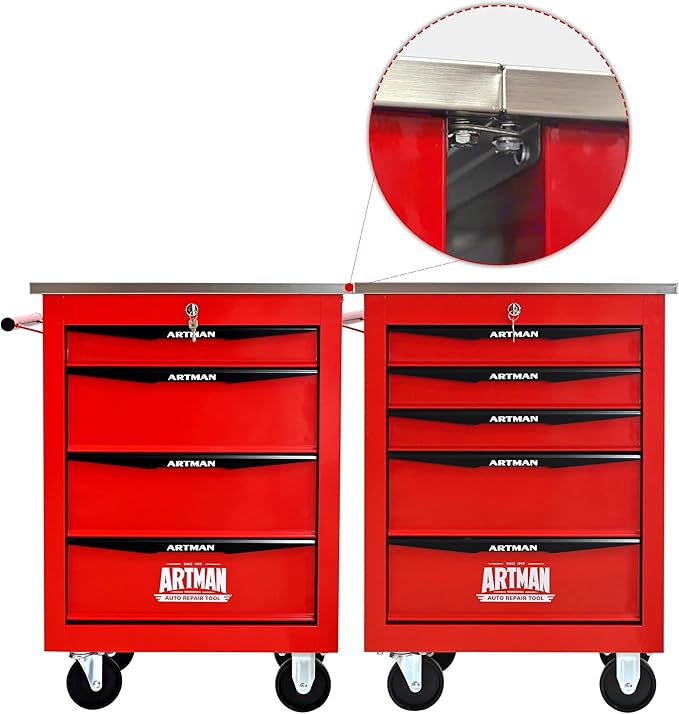 5-Drawer Heavy-Duty Rolling Tool Chest with Wheels & Steel Roof, Lockable Tool Chest Storage Cabinet for Garage, Workshop, Warehouse, and Repair Shop