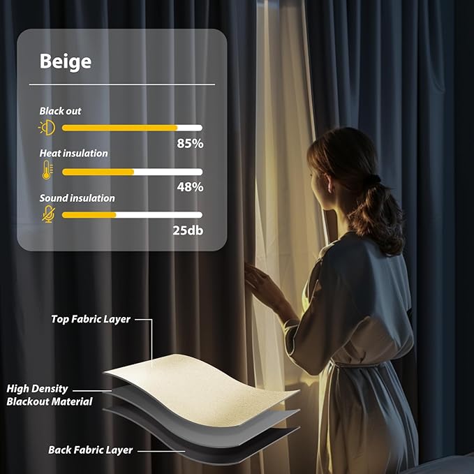 Room Divider Blackout Curtains Flexible Sliding Tracks Sets Ceiling Mounted Rod Window Curtain Privacy Separation for Bedroom Living Rooms,1 Panel Beige Drape and Black Track Set-W216xH72 in