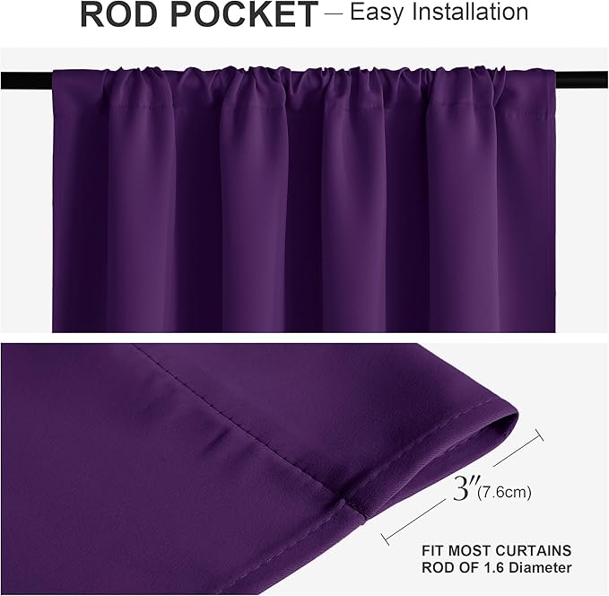 PONY DANCE Blackout Window Curtains - Energy Saving Thermal Insulated Blackout Curtains/Window Coverings with Rod Pocket Living Room Home Decoration, 42 W x 72 L, Royal Purple, 2 Panels