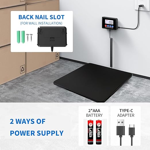 YFL Digital Shipping Postal Scale 440lb/200kg, High-Accuracy Package Scale with Hold & Tare, Large Backlit Display, for Mailing, Postage, Luggage, Warehouse – Battery & AC Adapter Included