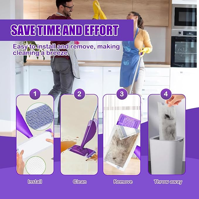 60 Count Wet Jet Pads Compatible with Swiffer Wet Jet Spray Mop, Wet Jet Pads Refill for All Purpose Multi-Surface Hardwood Floor Cleaning, 4 Layers Thickened and Super Absorbentl.