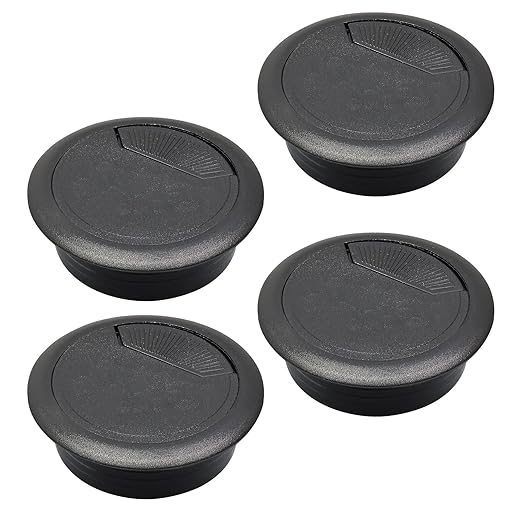 Desk Grommet 2" (50 mm), Desk Cord Hole Cover, Cable Grommet ABS Plastic, Desk Hole Grommet for Office and Home Table Cable, Detachable Adjustable Cable Cord Organizer (Black 4 Pcs)