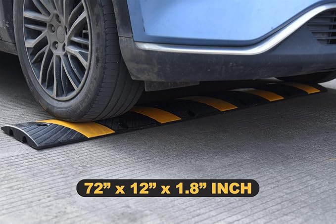 6' Ft 72" Inch Heavy Rubber Speed Bump Hump, 1-Piece Integrated Cable Cover Ramp, Installation Parts Included, Road Safety Bumps for Garage Parking Lot, Speed Control (72" Speed Bump x 1Pc)
