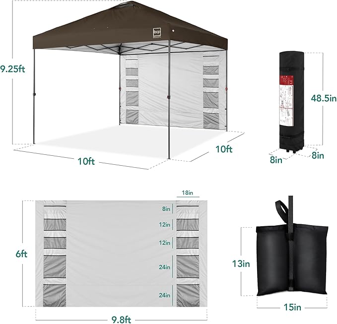 Best Choice Products 10x10ft Easy Pop Up Canopy w/Side Wall, 10 Pockets, Portable Carrying Case, 1-Button Setup, 4 Weight Bags - Brown
