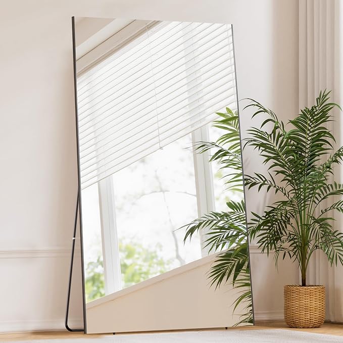 76"x34" Full Length Mirror with Stand, Lightweight & Easy to Move, Free-Standing Mirror for Dressing Room Bedroom, 3-in-1 Usage, Shatterproof Glassless Floor Mirror Kid & Pet Friendly (Black)