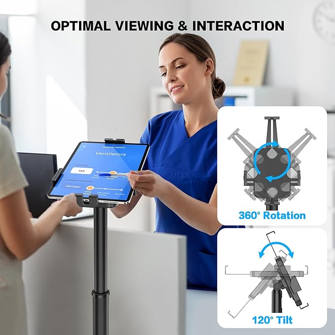 AboveTEK iPad Kiosk Floor Stand - Height Adjustable POS Tablet Floor Stand, 360° Swivel Universal Locking Holder for 7.9"-11" iPad/Air/Samsung - Anti-Theft Security Stand for Retail, Business