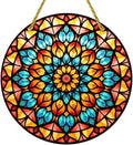 Acrylic Stained Panel Hanging-Radiant Floral Display Round Window Hanging Ornament,Wall Art Panel for Indoor/Outdoor Decor,Gift,Birthday for Women, Men, Wife, Aunt, and Mom 7.8in