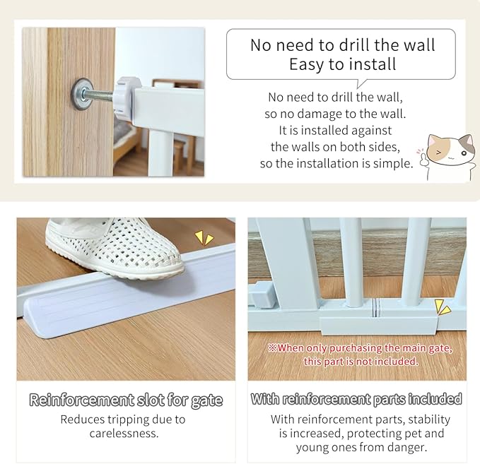 Lumizone Extra Tall Cat Gate 61.02" High Pressure Mounted Extra Wide 2025 New (17 Sizes) 1.37" Gap No Drilling Auto-Close One-Handed Operation Tall Pet Gate for Dogs(White, 61.02" H x 42.52"-46.64" W)