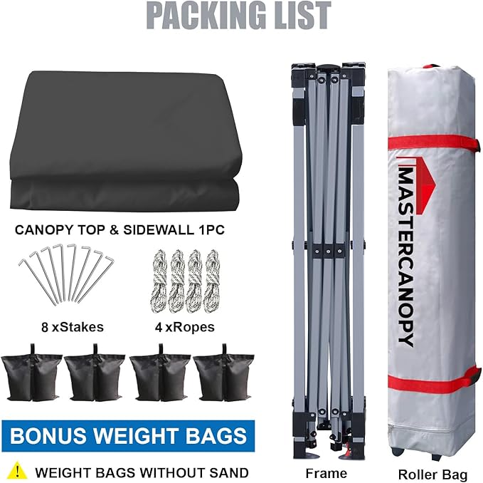MASTERCANOPY Durable Pop-up Canopy Tent with 1 Sidewall (8'x8',Dark Grey)