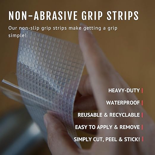 CATTONGUE GRIPS 2” Non-Abrasive Grip Tape Strips - Heavy-Duty, Waterproof Anti-Slip Tape for Furniture, Bathtubs, Frames, Gaming & More - Indoor & Outdoor Anti-Slip Solution (Black & Clear, 2-Pack)