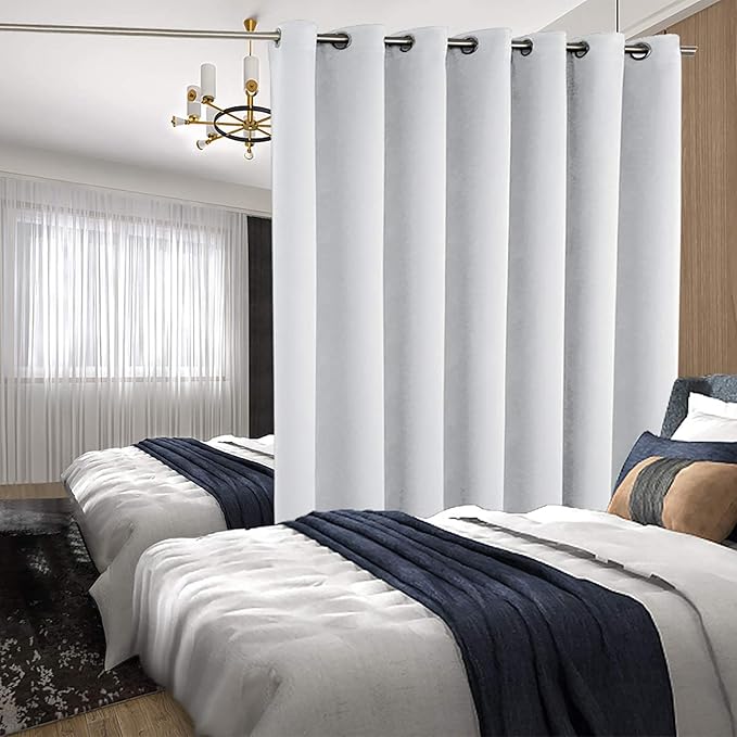 BGment Greyish White Sliding Door Curtain 96 Inch Long - Wide Room Darkening Room Divider Curtain for Bedroom Privacy Themral Insulated Grommet Room Separator Drape, 1 Panel, 100 X 96