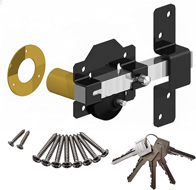 GateMate 2 ¾”(70mm) Single Locking Long Throw Lock, Key Unlock, High Security with Slide Bolt, Stainless Steel & Powder Coated, Corrosion Resistant, Elongated Keep for Gate Drop.