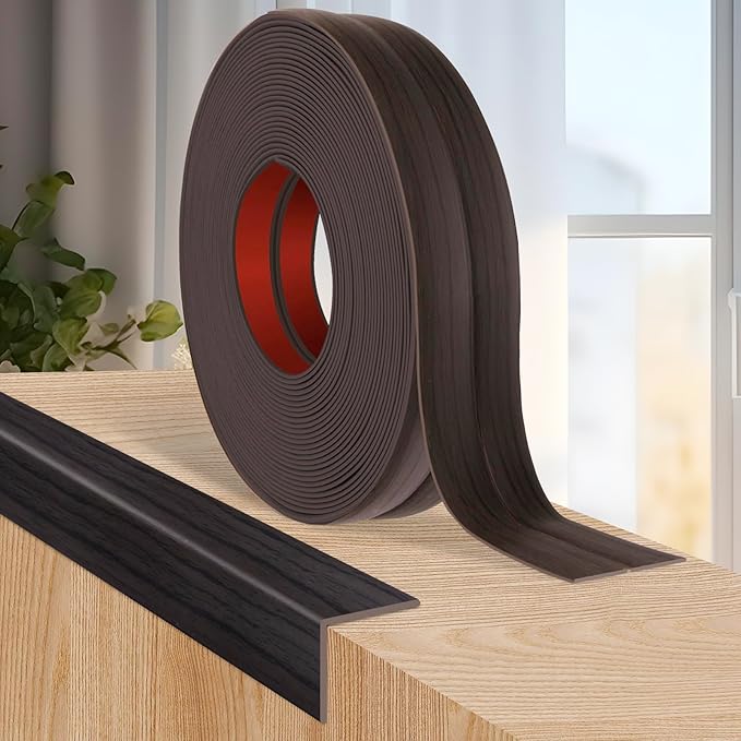Flexible Wall Corner Protector Moulding Trim Peel and Stick Wall Corner Guards Edge Protector Self Adhesive Molding Trim Strip for Edge Ceiling (Dark Walnut Wood Grain, 0.8 in x 10 Ft)