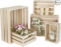 Wooden Crates, Unfinished Set of 5 Large Wood Crates with Handles, Rustic Farmhouse Wooden Crate for Decor, Wedding Birthday Home Party Living Room Kitchen Decoration