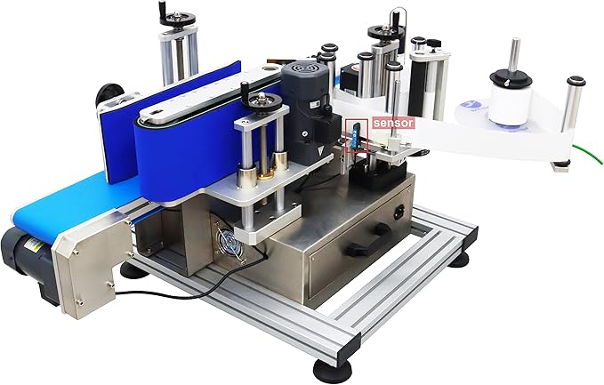 TECHTONGDA Automatic Round Bottle Labeling Machine with Conveyor Bottle Diameter 1.5-3.9inch