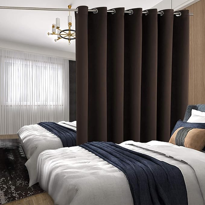 BGment Brown Sliding Door Curtain 84 Inches Long, Wide Room Divider Privacy Curtain for Bedroom, Thermal Curtain for Glass Door Room Darkening Noise Reducing, 1 Panel, Each 100 Inch Wide