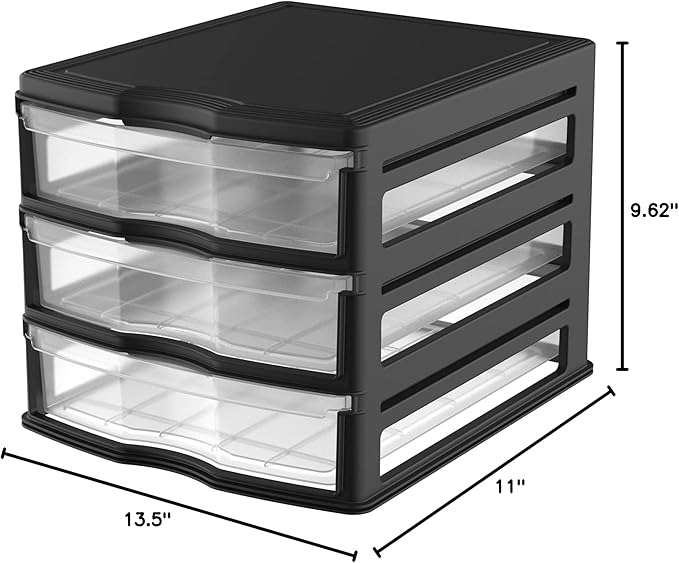 Life Story 3 Drawer Stackable Shelf Organizer, Plastic Storage Drawers for Bathroom Storage, Makeup, or Pantry Organization, Black