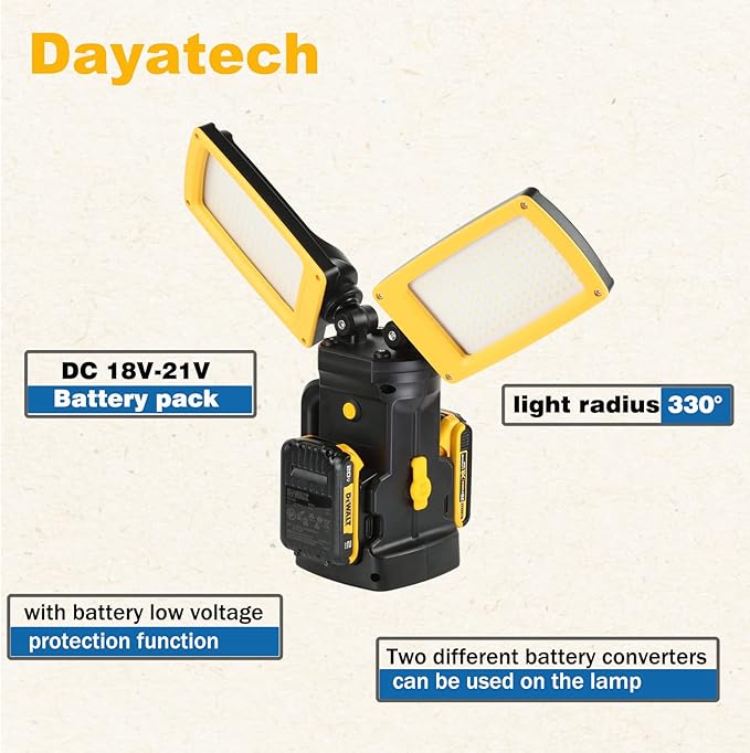 12000LM 85W Corded and Cordless LED Work Light with Tripod, Dual-Head Adjustable Jobsite Light, Compatible with DEWALT MILWAUKEE MAKITA 18-21V Battery, Flicker-Free for Auto Repair Electrical