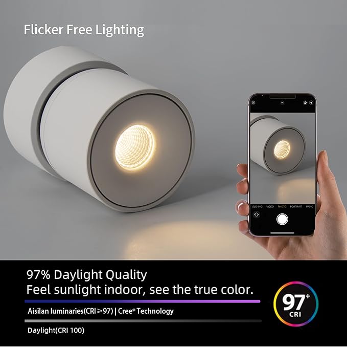 Aisilan Dimmable Ceiling Spotlight 2 Pack, Modern LED Wired Spotlight Indoor,15W Spot Light 350° Directional Lighting, Wall Spot Lights for Picture Panting Living Room Bedroom, 3000K CRI 97, White