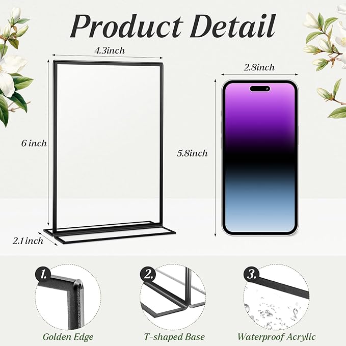 20 Pack Acrylic Sign Holders 4x6 Inch, Double Sided Vertical Stand Clear Picture Frames, Wedding Table Numbers Frames for Party, Restaurant Signs and Office Photos