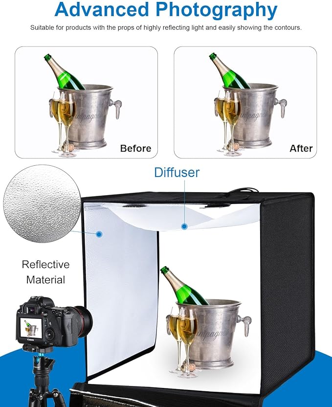 PULUZ Light Box 24x24in, Portable Photo Studio Light Box with 120 LED Lights ＆6 Color backdrops Professional Photography Lighting Tent Kit for Big Product Photography Lightbox