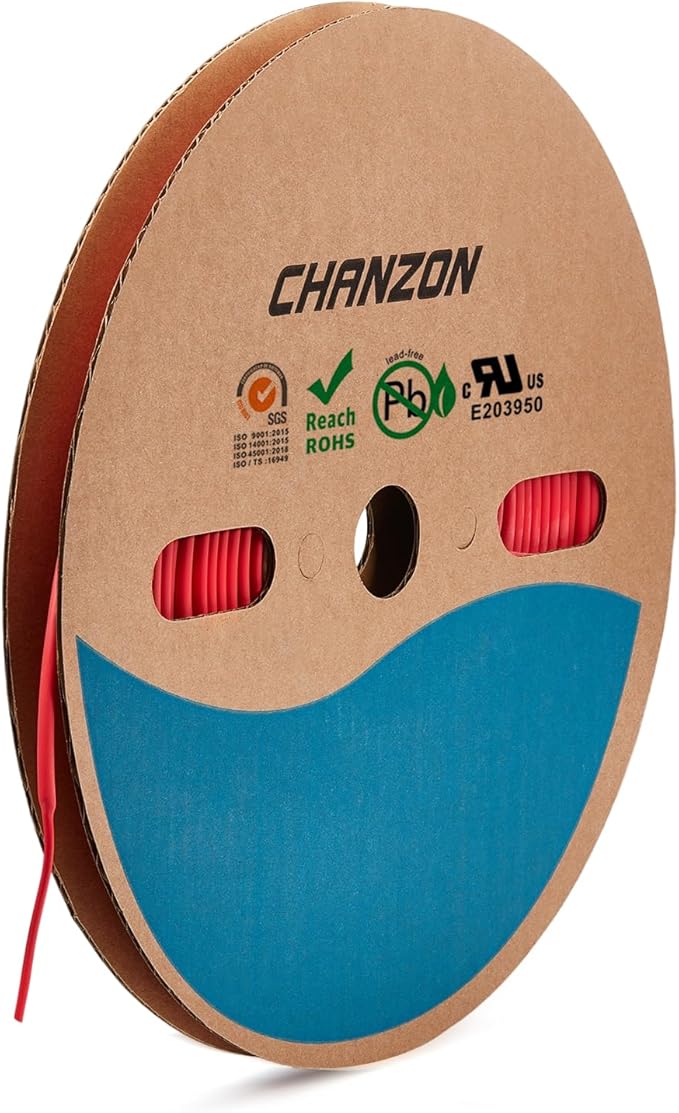 Chanzon 2:1 Ratio - 80Ft Roll - 1/24" (1mm) Heat Shrink Tubing 2:1(25M Total Length) Red Polyolefin Sleeving Wrap Shrinking 2 to 1 1pcs