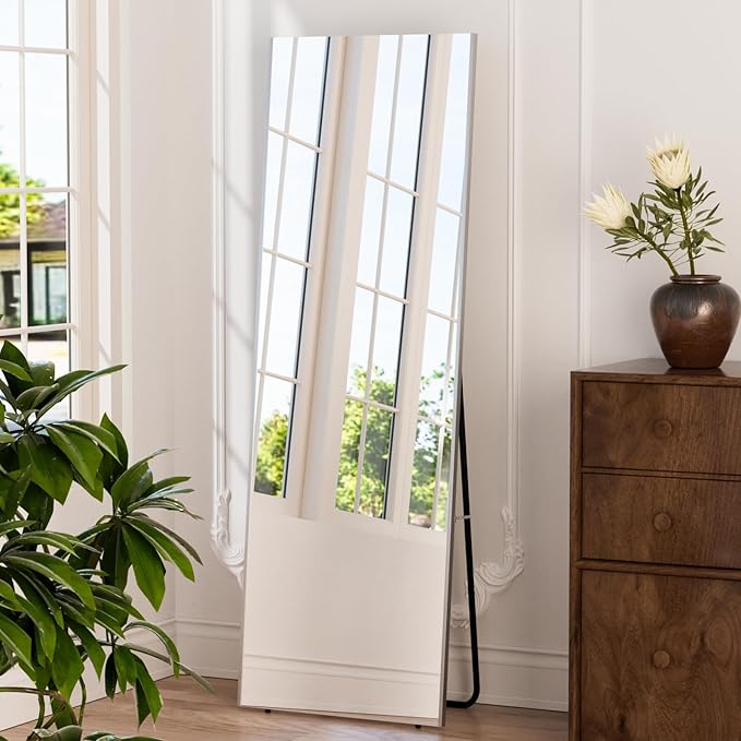 brisafe Full Length Mirror with Stand, 65"x22" Super Lightweight Glassless Home Full Floor Mirror, Oversized 0.04mm Nano-Film Gym Mirror, Silver