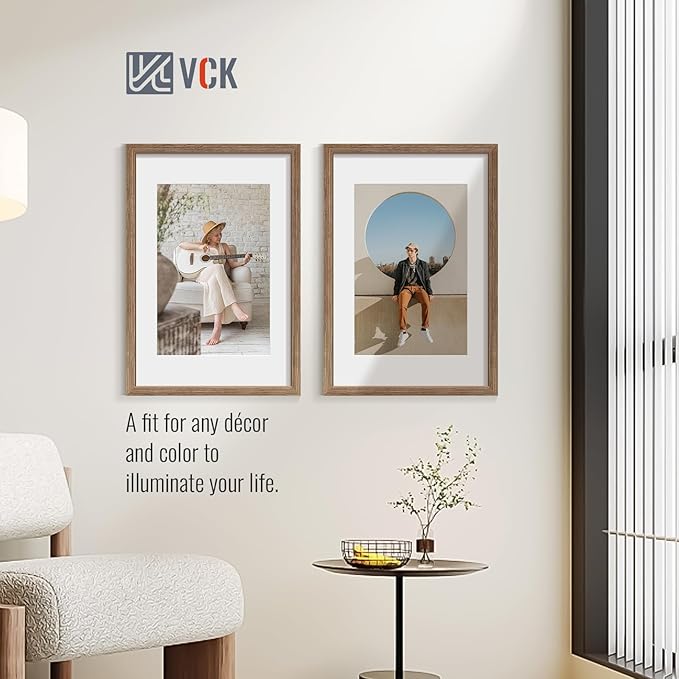 VCK 16x24 Poster Frame 2 Pack - Walnut, High-End Wood Picture Frames with Polished Plexiglass, Display 12x18 Photo with Mat or 16x24 without Mat, Art Gallery-Quality, Wall Hanging, Walnut
