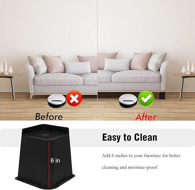 Bed Risers 6 inch Heavy Duty, Oversized Furniture Riser with Non-Slip Base for Sofa Couch Chair Desk Table Leg Dorm Bed Frame Lifts Risers Blocks Supports Up to 6,500 Lbs (Black 4 Pack)