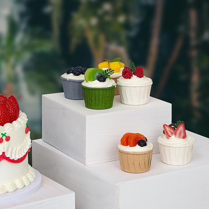 4 Pieces Wooden Cake Stands,Natural Wite Cupcake Stands for Display,12 inches Square Wooden crates,Wood Display risers for Wedding,Birthday Party,Christmas,etc. (Natural White)