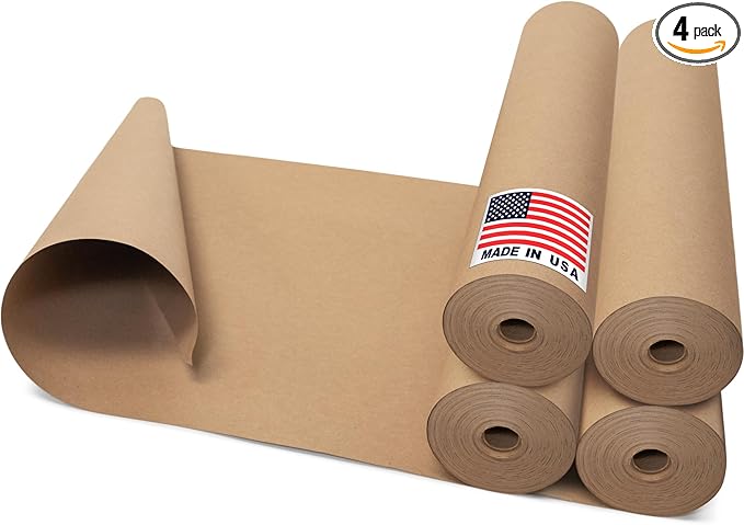 18" x 1992" (166’) Brown Rosin Paper Roll (Pack of 4) - Made in USA Thick Heavy-Duty 7 mil Masking Paper for Surface Protection from Paint, Dust, Foot Traffic - Paint Floor Covering