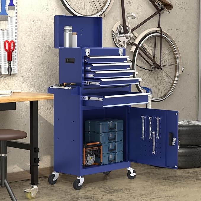 5-Drawers Tool Chest, 2-in-1 Mechanic Rolling Tool Box Removable Lockable Tool Storage Cabinet, Metal Tool Cart with Drawers and Wheels for Garage, Workshop
