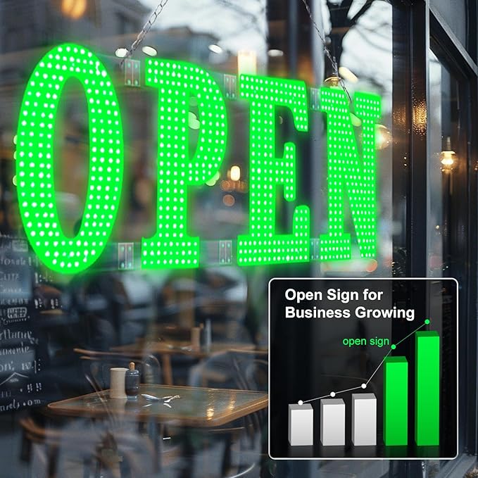 40"x14" Large LED Open Signs for Business Super Bright Unique Design Green Open Sign with Hanging Installation for Window Stores Bar Hotel Retail Shops Salon Restaurant Office
