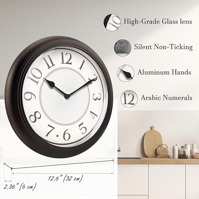 12.6" Galaxy Luminous Atomic Wall Clock for Bedroom,Illuminated Night Light Wall Clock with Smart Sensor to Turn On/Off LED Light, Oil Rubbed Bronze Black,Housewarming Gifts