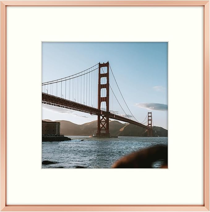 Frametory, 12x12 Metal Picture Frame with Mat for 8x8 Picture & Real Glass, Aluminum Photo Frame Collection (Rose Gold, 1 Pack)