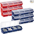 Hushee 6 Pcs Screw Organizer Box with Lid 4 Compartments Tool Bin Divider Plastic Stackable Hardware Organizer Small Part Storage Sorting Screw Box for Garage Workbench Craft Storage (Blue,Red)