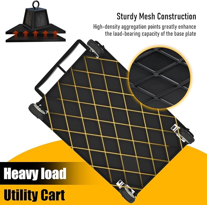 Utility Plastic Tool Cart, 46 x 26-Inch Rolling Service Carts Huge Storage W/Deep 2-Shelf Heavy Duty Cart with Wheels, 1000 lbs Capacity Organizer for Garage, Warehouse, Workshop, Black