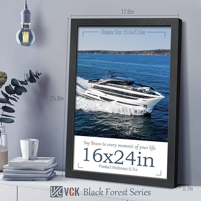 VCK 16x24 Poster Frames Set of 5, Black Solid Wood Picture Frame, Textured Exclusive Wall Gallery Frame
